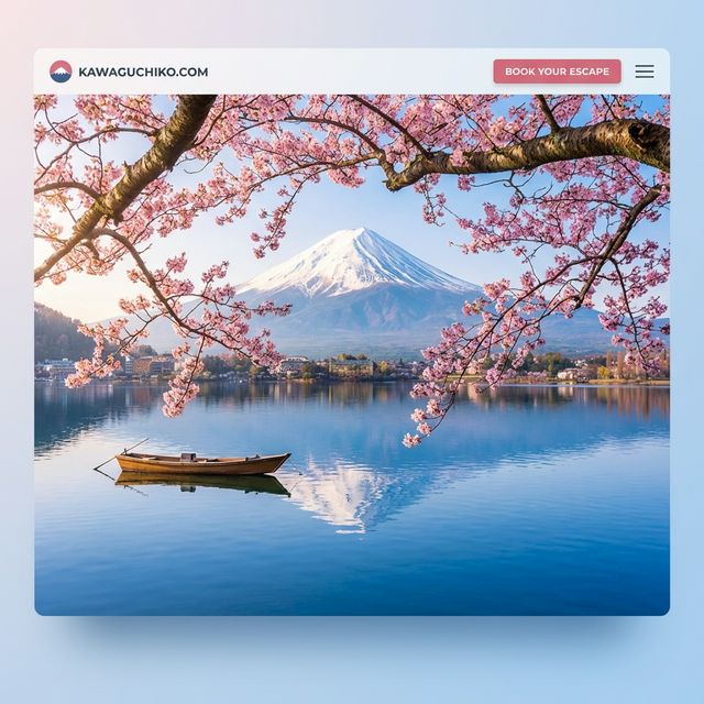 Lake Kawaguchiko with cherry blossoms and Mount Fuji