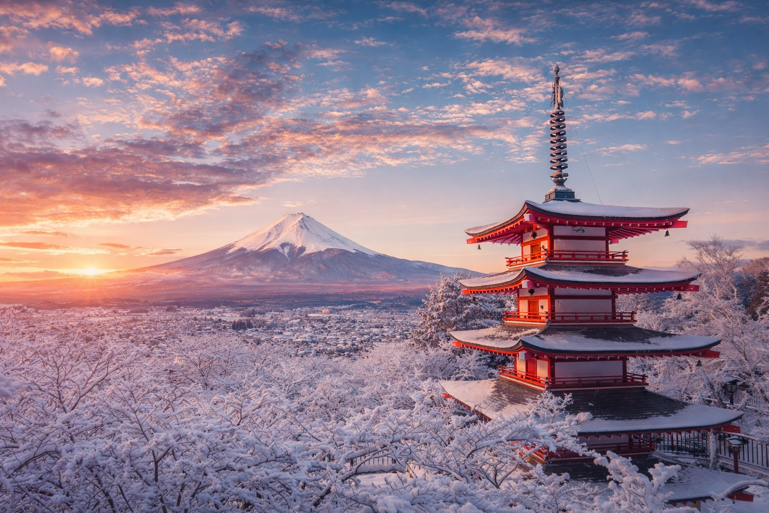 Chureito Pagoda with Mount Fuji in the background