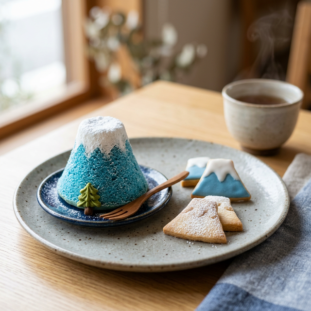 Mt. Fuji shaped sweets and chiffon cake