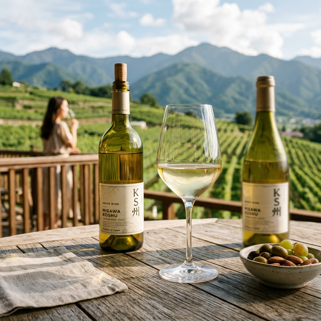 A glass of Yamanashi Koshu white wine