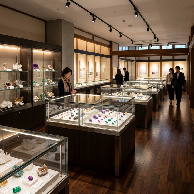 Display cases at the Yamanashi Gem Museum