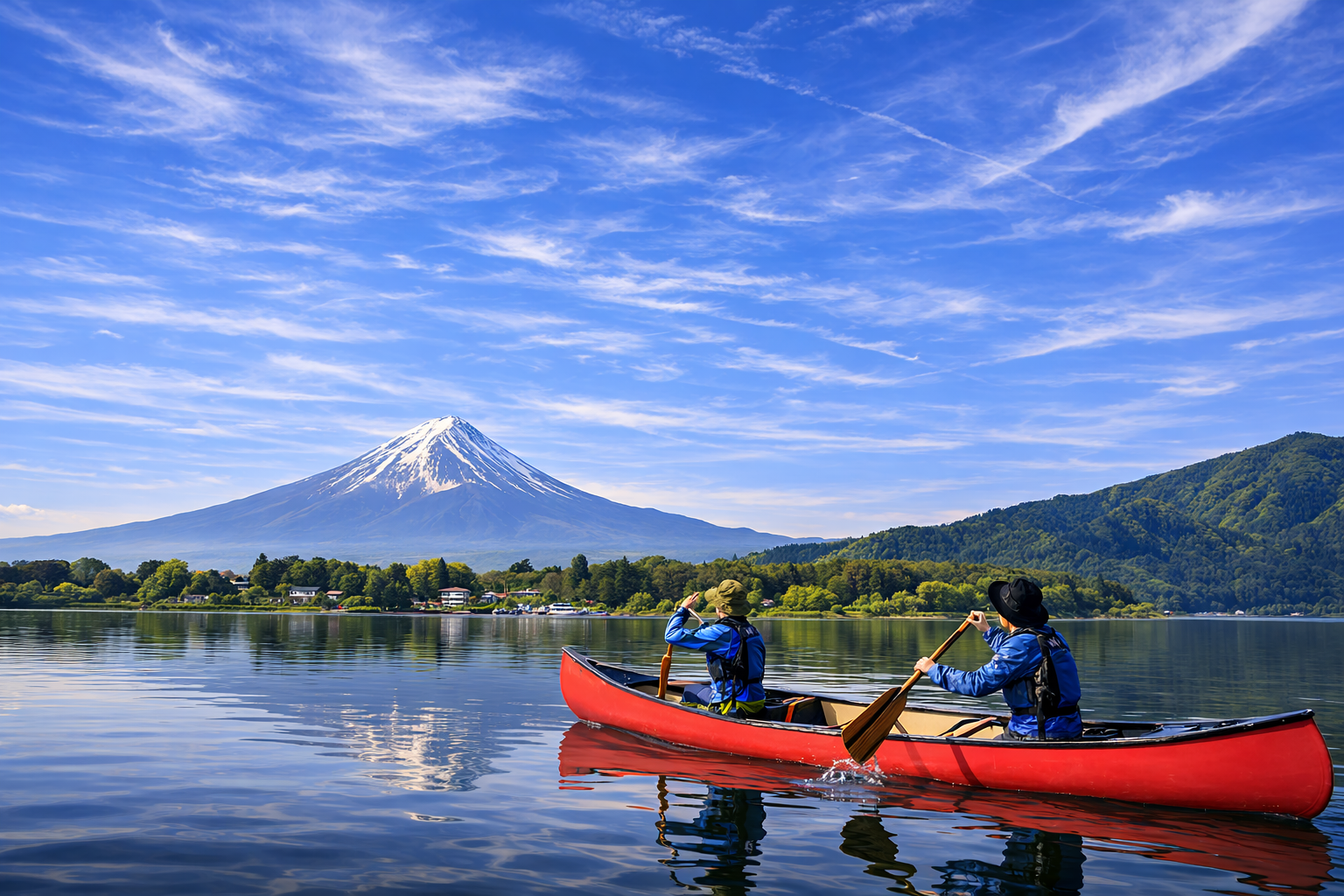 Kayaking on Lake Kawaguchiko at sunrise