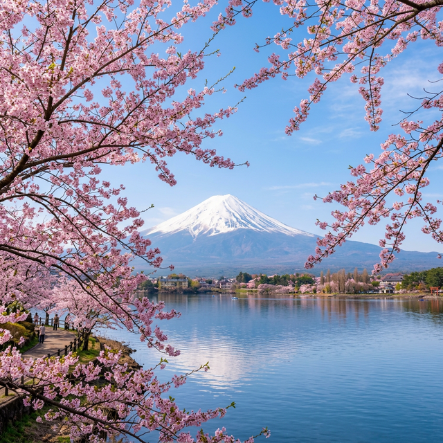 Cherry blossoms and Mt. Fuji in Spring